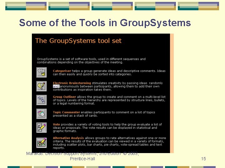 Some of the Tools in Group. Systems Marakas: Decision Support Systems, 2 nd Edition
