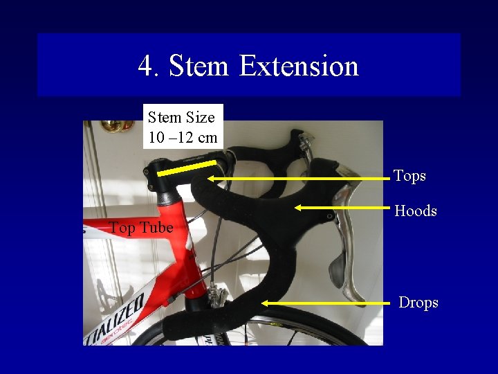 4. Stem Extension Stem Size 10 – 12 cm Tops Top Tube Hoods Drops