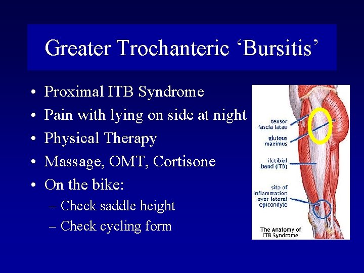 Greater Trochanteric ‘Bursitis’ • • • Proximal ITB Syndrome Pain with lying on side