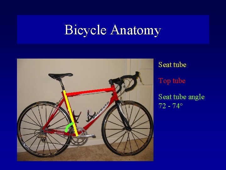 Bicycle Anatomy Seat tube Top tube Seat tube angle 72 - 74° 