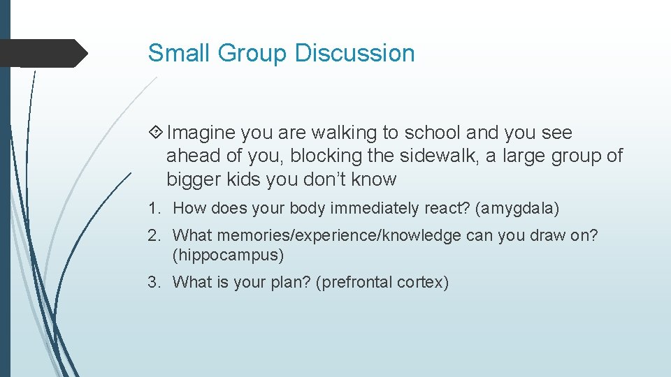 Small Group Discussion Imagine you are walking to school and you see ahead of