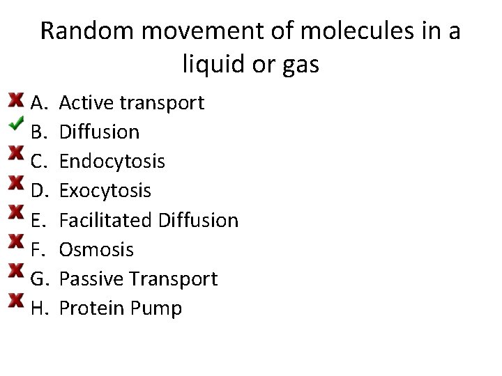 Random movement of molecules in a liquid or gas A. B. C. D. E.