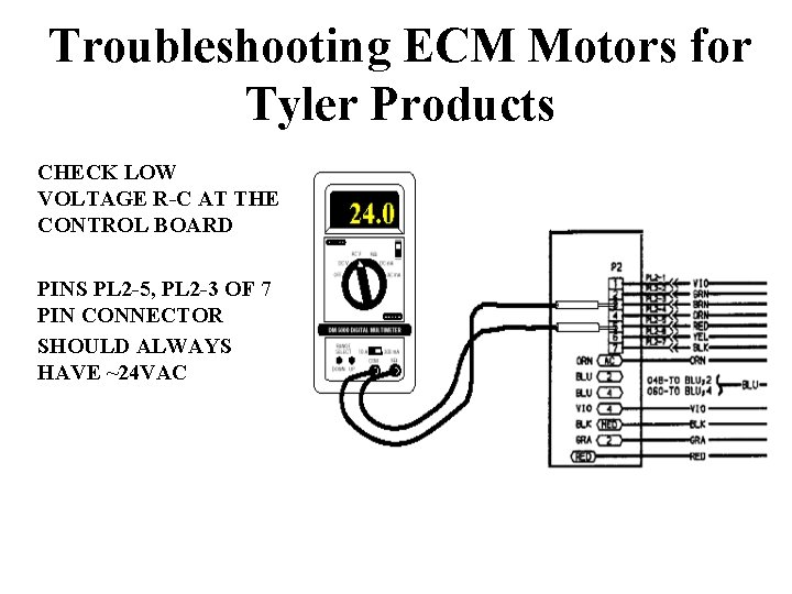 Troubleshooting ECM Motors for Tyler Products CHECK LOW VOLTAGE R-C AT THE CONTROL BOARD