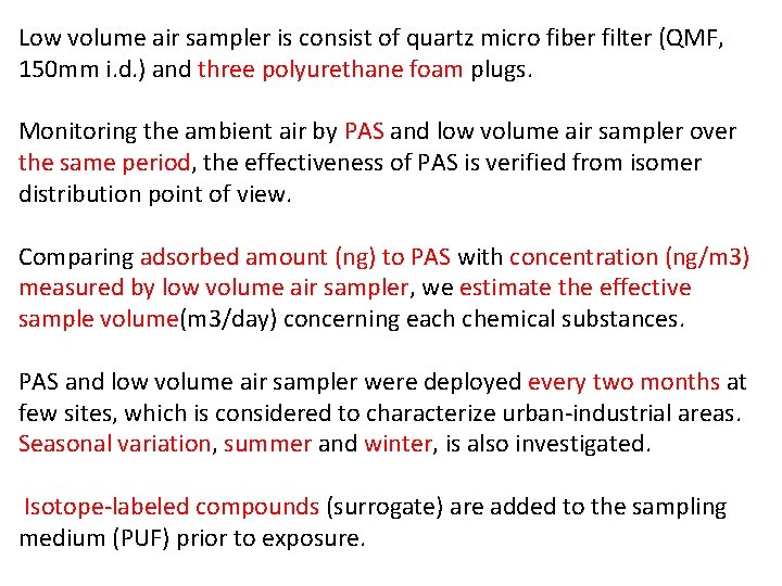 Low volume air sampler is consist of quartz micro fiber filter (QMF, 150 mm