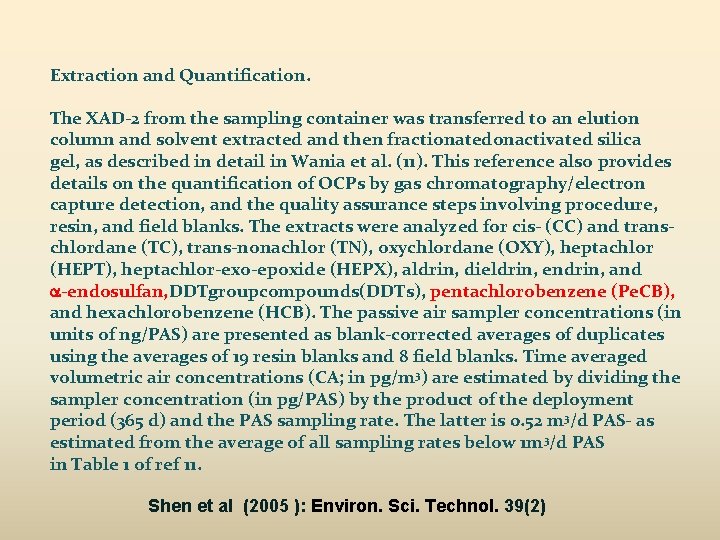 Extraction and Quantification. The XAD-2 from the sampling container was transferred to an elution