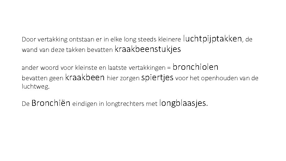 Door vertakking ontstaan er in elke long steeds kleinere luchtpijptakken, de wand van deze