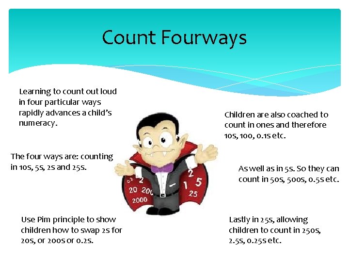 Count Fourways Learning to count out loud in four particular ways rapidly advances a