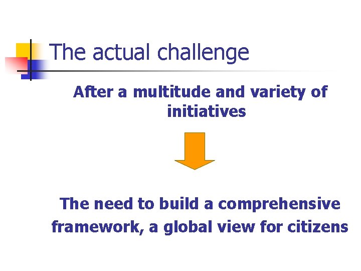 The actual challenge After a multitude and variety of initiatives The need to build