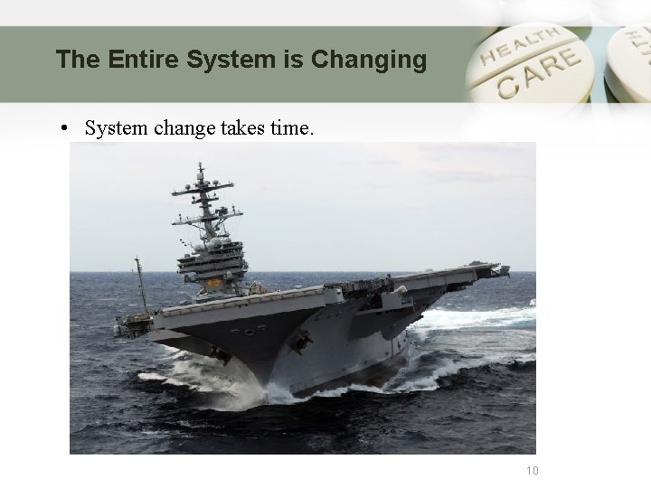 The Entire System is Changing • System change takes time. 10 
