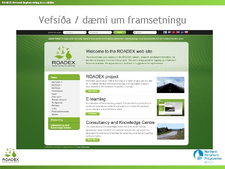 ROADEX Network Implementing Accessibility Vefsíða / dæmi um framsetningu 