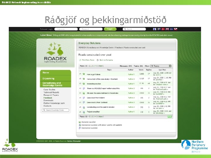 ROADEX Network Implementing Accessibility Ráðgjöf og þekkingarmiðstöð 