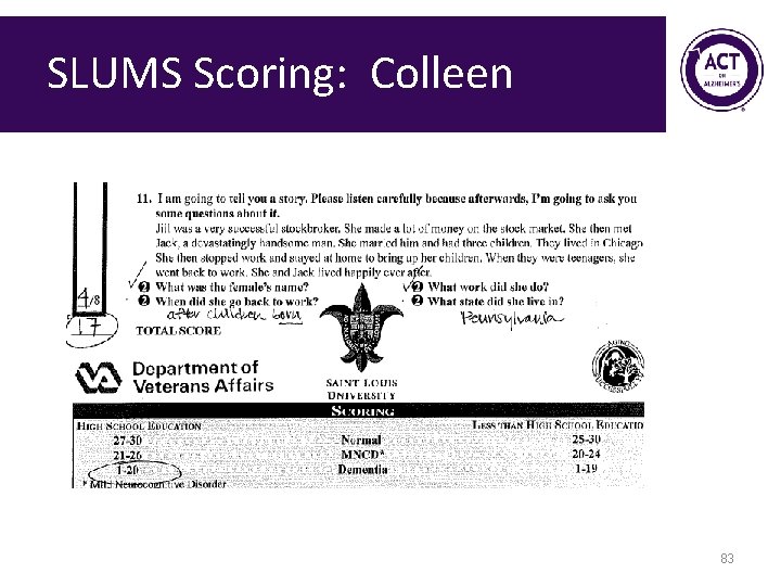 SLUMS Scoring: Colleen 83 SLUMS Scoring: Colleen 83
