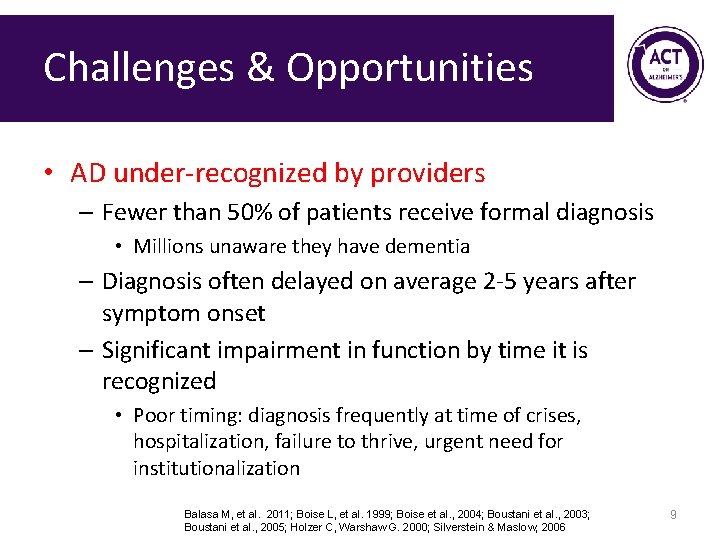 Challenges & Opportunities • AD under-recognized by providers – Fewer than 50% of patients Challenges & Opportunities • AD under-recognized by providers – Fewer than 50% of patients