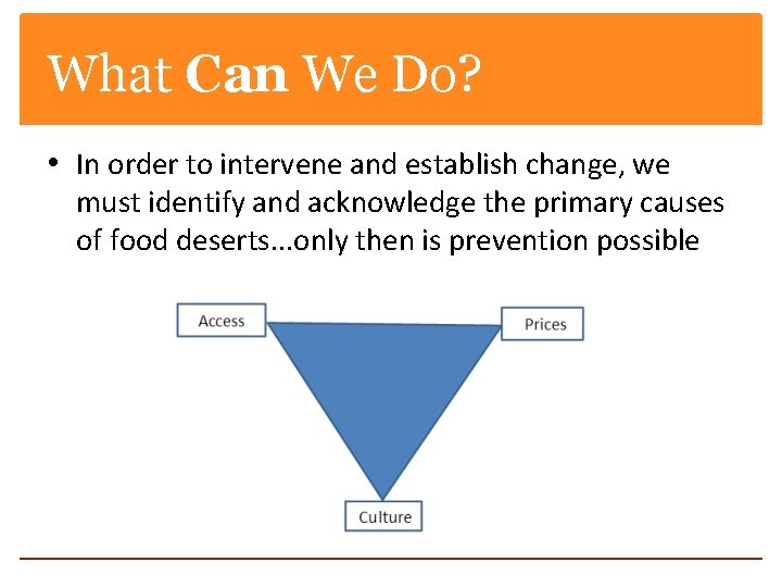 What Can We Do? • In order to intervene and establish change, we must