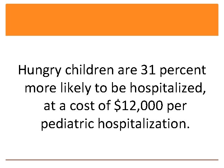 Hungry children are 31 percent more likely to be hospitalized, at a cost of