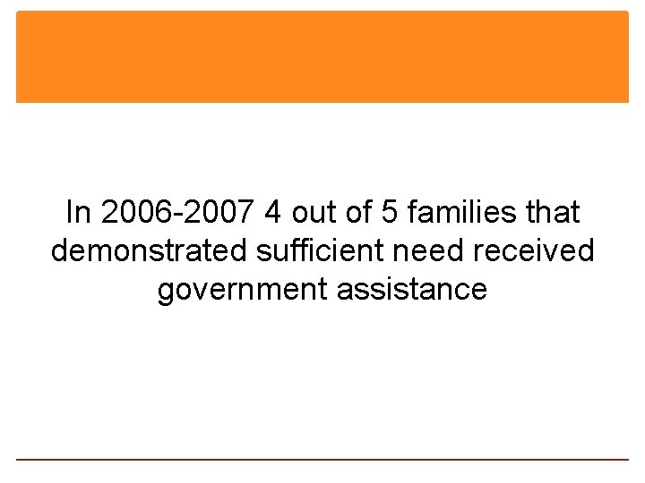 In 2006 -2007 4 out of 5 families that demonstrated sufficient need received government