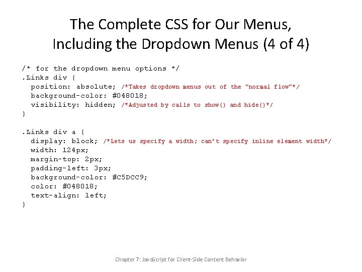 The Complete CSS for Our Menus, Including the Dropdown Menus (4 of 4) /*