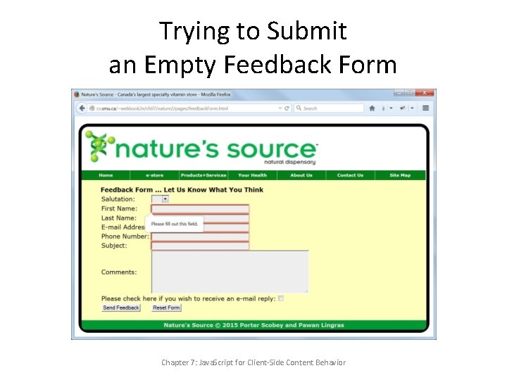 Trying to Submit an Empty Feedback Form Chapter 7: Java. Script for Client-Side Content