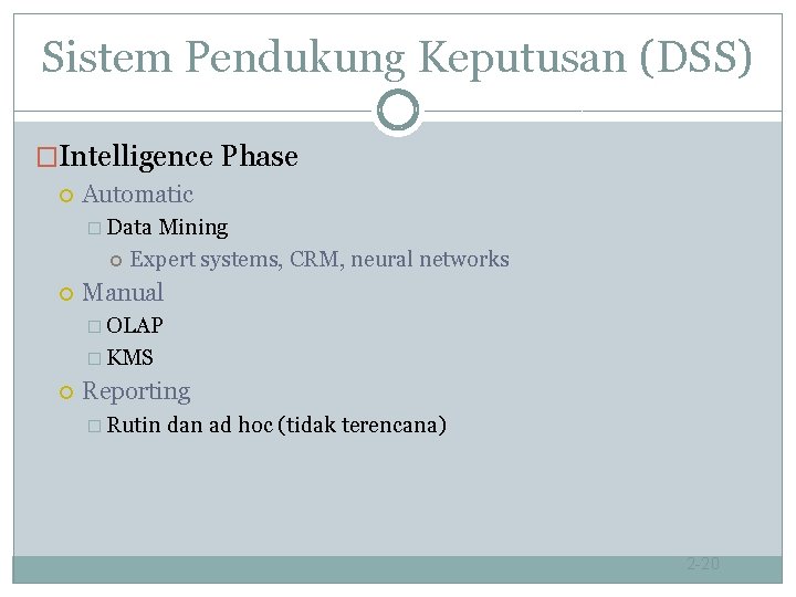 Sistem Pendukung Keputusan (DSS) �Intelligence Phase Automatic � Data Mining Expert systems, CRM, neural