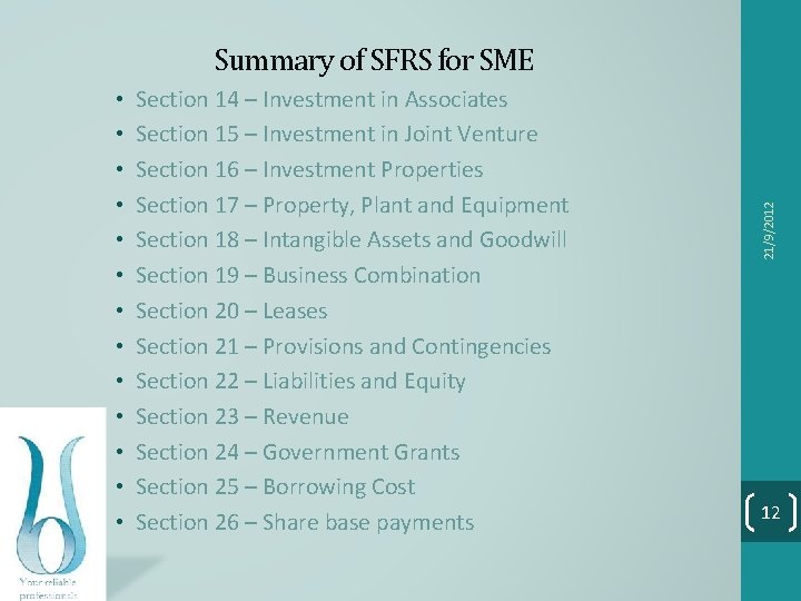  • • • • Section 14 – Investment in Associates Section 15 –