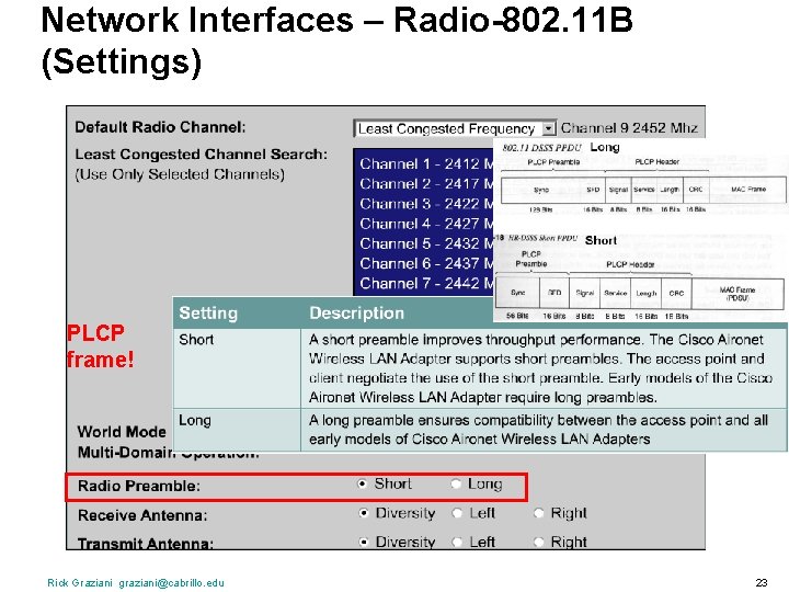 Network Interfaces – Radio-802. 11 B (Settings) PLCP frame! Rick Graziani graziani@cabrillo. edu 23