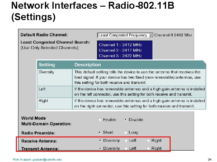 Network Interfaces – Radio-802. 11 B (Settings) Rick Graziani graziani@cabrillo. edu 24 