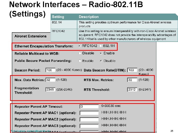 Network Interfaces – Radio-802. 11 B (Settings) Rick Graziani graziani@cabrillo. edu 25 