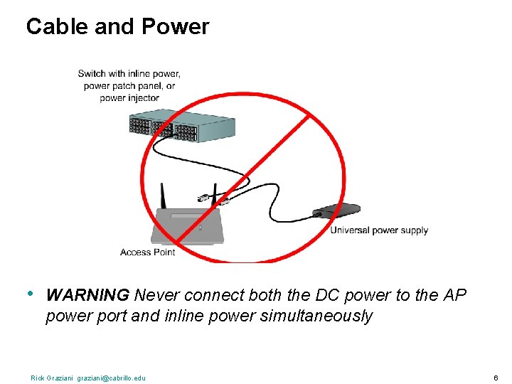 Cable and Power • WARNING Never connect both the DC power to the AP