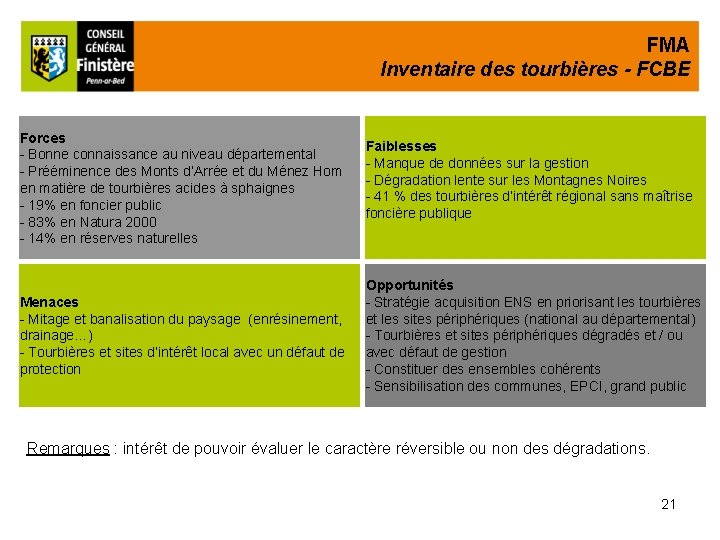 FMA Inventaire des tourbières - FCBE Forces - Bonne connaissance au niveau départemental -