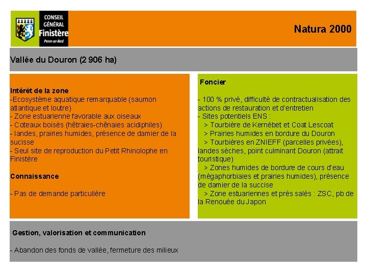 Natura 2000 Vallée du Douron (2 906 ha) Foncier Intérêt de la zone -Ecosystème