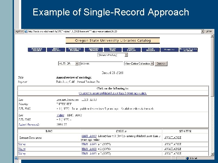 Example of Single-Record Approach 