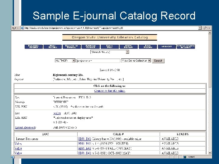 Sample E-journal Catalog Record 