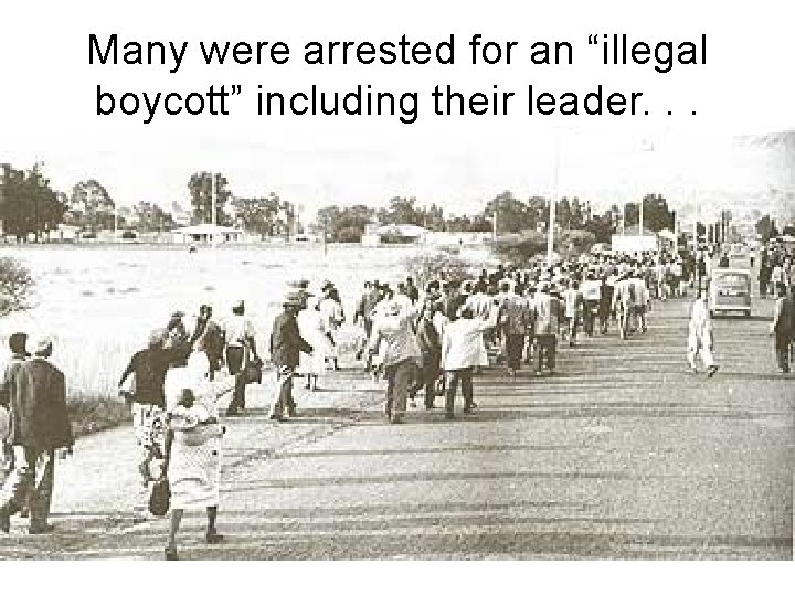 Many were arrested for an “illegal boycott” including their leader. . . 