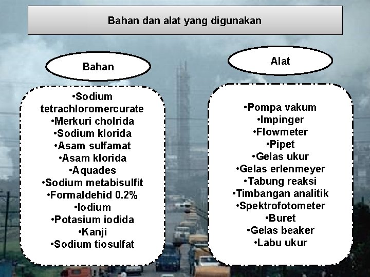 Bahan dan alat yang digunakan Bahan • Sodium tetrachloromercurate • Merkuri cholrida • Sodium