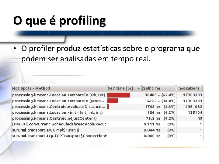 O que é profiling • O profiler produz estatísticas sobre o programa que podem