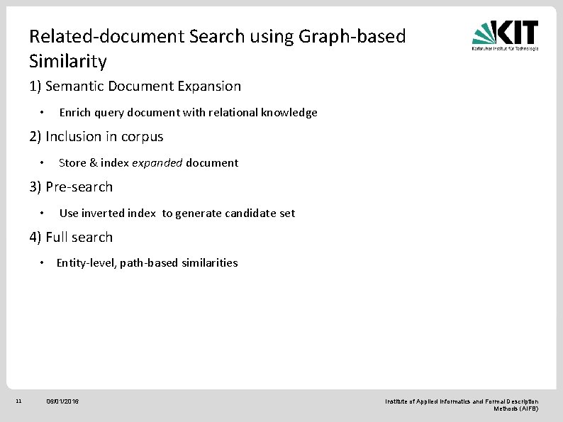 Related-document Search using Graph-based Similarity 1) Semantic Document Expansion • Enrich query document with