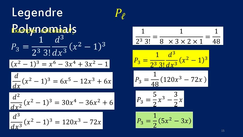 Legendre Polynomials Example : calculate P 3 15 