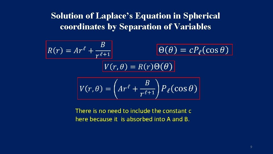 Solution of Laplace’s Equation in Spherical coordinates by Separation of Variables There is no Solution of Laplace’s Equation in Spherical coordinates by Separation of Variables There is no