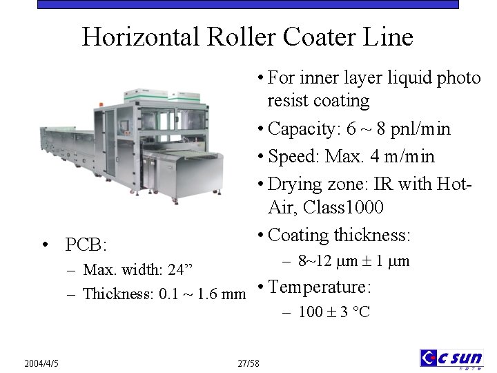 Horizontal Roller Coater Line • PCB: • For inner layer liquid photo resist coating
