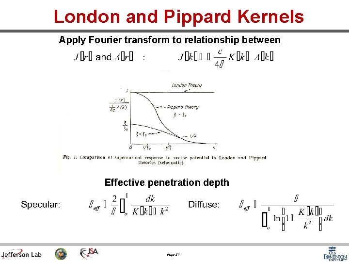 London and Pippard Kernels Apply Fourier transform to relationship between Effective penetration depth Page