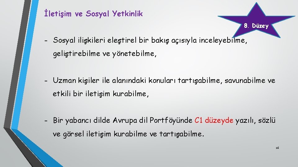 İletişim ve Sosyal Yetkinlik 8. Düzey - Sosyal ilişkileri eleştirel bir bakış açısıyla inceleyebilme,