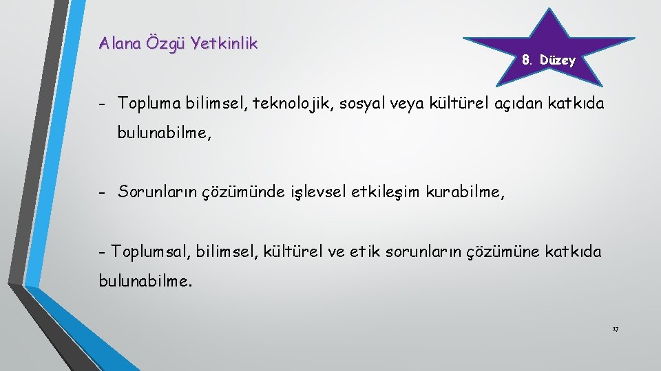 Alana Özgü Yetkinlik 8. Düzey - Topluma bilimsel, teknolojik, sosyal veya kültürel açıdan katkıda