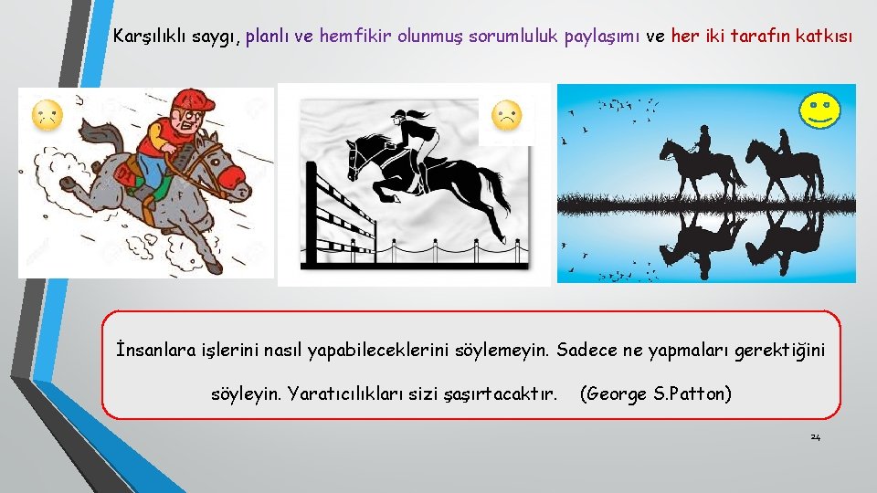 Karşılıklı saygı, planlı ve hemfikir olunmuş sorumluluk paylaşımı ve her iki tarafın katkısı İnsanlara