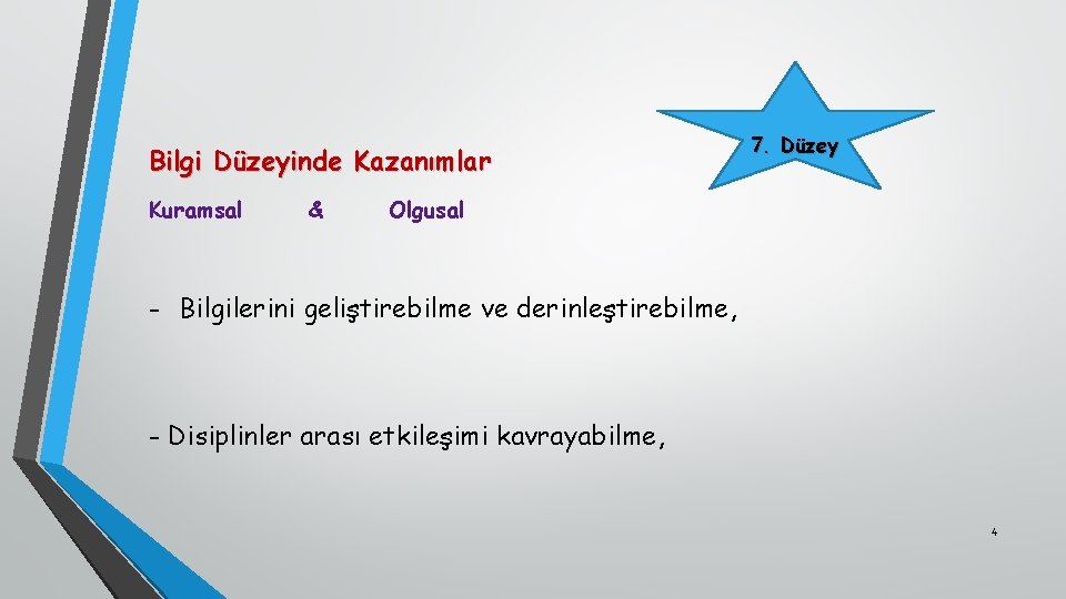 Bilgi Düzeyinde Kazanımlar Kuramsal & 7. Düzey Olgusal - Bilgilerini geliştirebilme ve derinleştirebilme, -