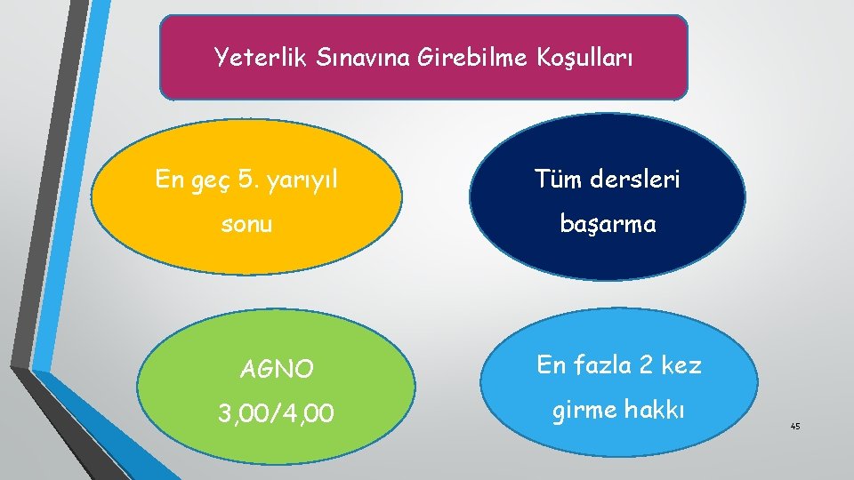 Yeterlik Sınavına Girebilme Koşulları En geç 5. yarıyıl Tüm dersleri sonu başarma AGNO En