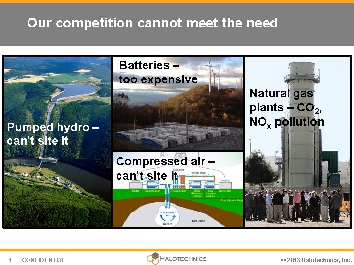 Our competition cannot meet the need Batteries – too expensive Natural gas plants –
