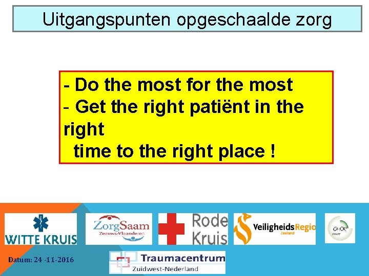 Uitgangspunten opgeschaalde zorg - Do the most for the most - Get the right