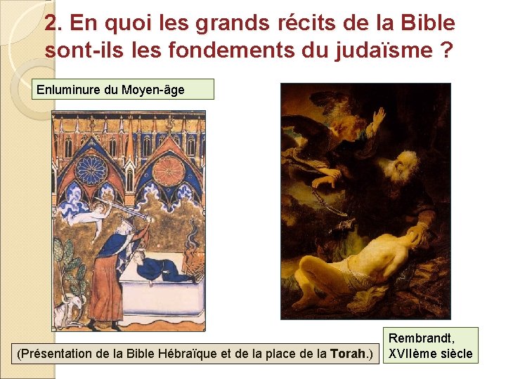 2. En quoi les grands récits de la Bible sont-ils les fondements du judaïsme