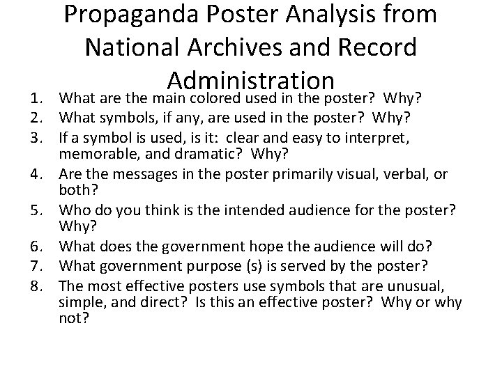 Propaganda Poster Analysis from National Archives and Record Administration What are the main colored