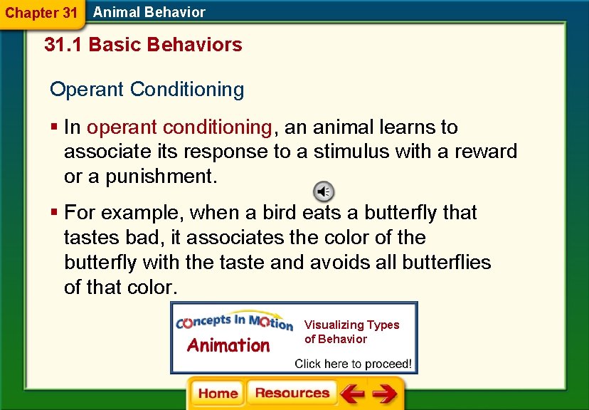 Chapter 31 Animal Behavior 31. 1 Basic Behaviors Operant Conditioning § In operant conditioning,